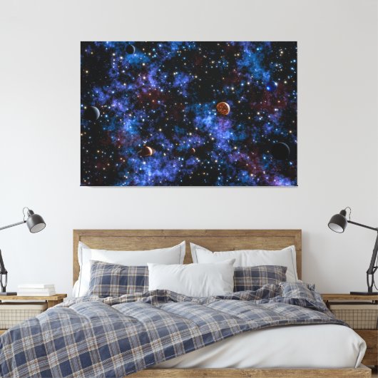 Kleurrijke sterrenstelsels, sterren en planeten in canvas afdruk (Insitu (Slaapkamer))