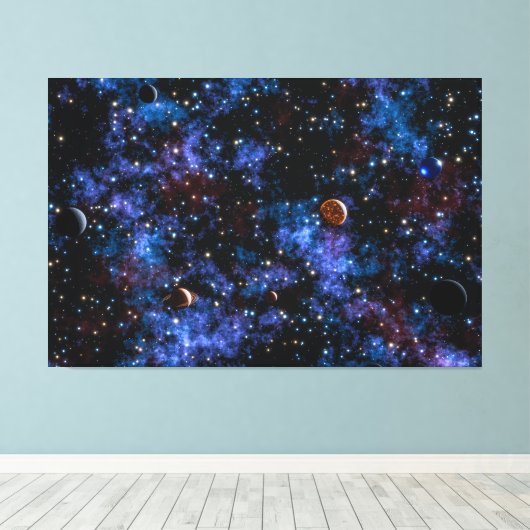 Kleurrijke sterrenstelsels, sterren en planeten in canvas afdruk (Insitu (Houten vloer))