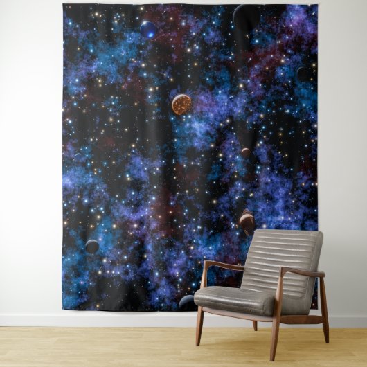 Kleurrijke sterrenstelsels, sterren en planeten in wandkleed (In situ)