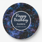 Kleurrijke sterrenstelsels, sterren en planeten papieren bordje (Voorkant)