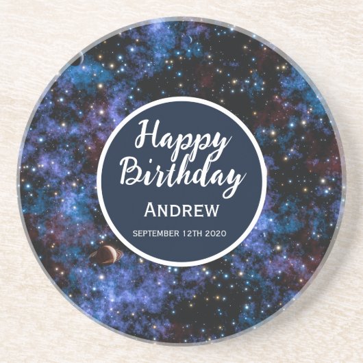 Kleurrijke sterrenstelsels, sterren en planeten zandsteen onderzetter (Voorkant)