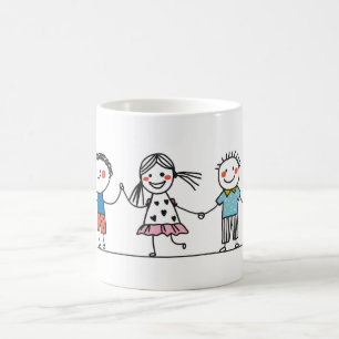 Kleurrijke Stick Man Illustratie Set Koffie Mok