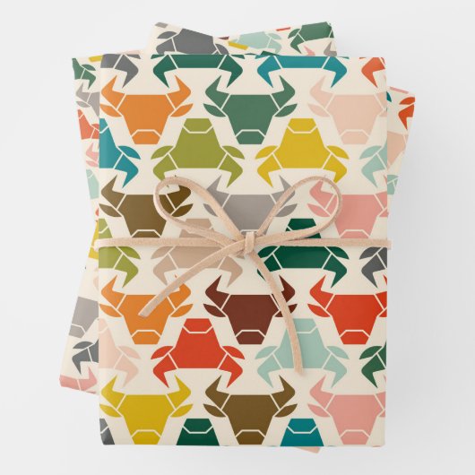 Kleurrijke stier hoofd silhouet inpakpapier (In situ)