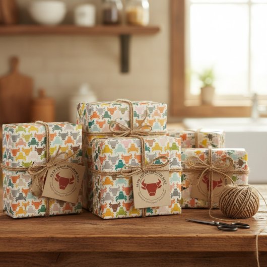 Kleurrijke stier hoofd silhouet inpakpapier