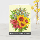 Kleurrijke,  stijl bloemen Moederdag Kaart (Gele Bloem)