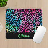 Kleurrijke Stijlvolle Luipaard Textuur Neon Vrouwe Muismat