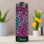 Kleurrijke Stijlvolle Luipaard Textuur Neon Vrouwe Thermosbeker
