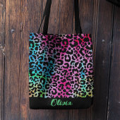 Kleurrijke Stijlvolle Luipaard Textuur Neon Vrouwe Tote Bag