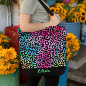 Kleurrijke Stijlvolle Luipaard Textuur Neon Vrouwe Tote Bag