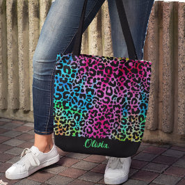 Kleurrijke Stijlvolle Luipaard Textuur Neon Vrouwe Tote Bag