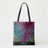 Kleurrijke Stijlvolle Luipaard Textuur Neon Vrouwe Tote Bag (Voorkant)