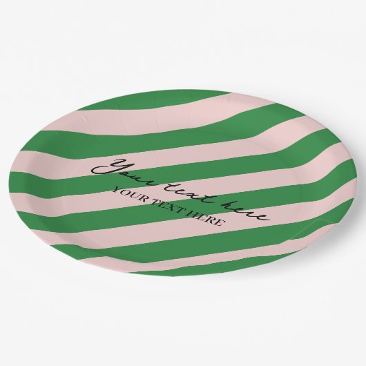 Kleurrijke stijlvolle minimalistische groene strep papieren bordje (Gekanteld)