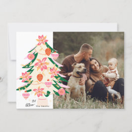 Kleurrijke stijlvolle moderne kerstboom 1 foto feestdagenkaart