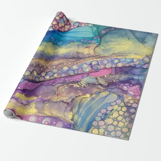 Kleurrijke Stippen Alcohol Ink Liquid Abstract Art Cadeaupapier (Uitgerold)