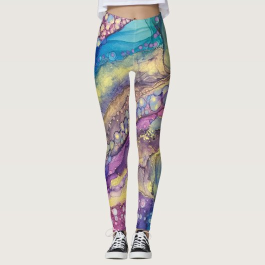 Kleurrijke Stippen Alcohol Ink Liquid Abstract Art Leggings (Voorkant)