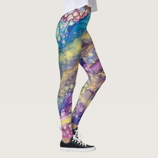 Kleurrijke Stippen Alcohol Ink Liquid Abstract Art Leggings (Rechts)