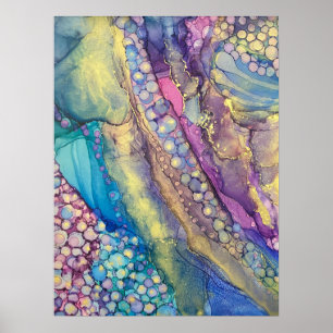 Kleurrijke Stippen Alcohol Ink Liquid Abstract Art Poster