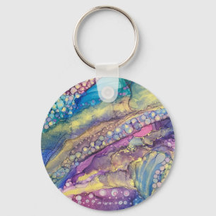 Kleurrijke Stippen Alcohol Ink Liquid Abstract Art Sleutelhanger