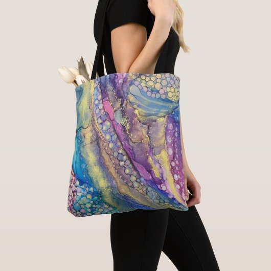 Kleurrijke Stippen Alcohol Ink Liquid Abstract Art Tote Bag (Dichtbij)