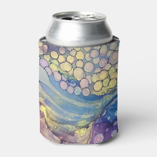 Kleurrijke Stippen Alcohol Ink Vloeibaar Abstract  Blikjeskoeler (Blikje Voorkant)