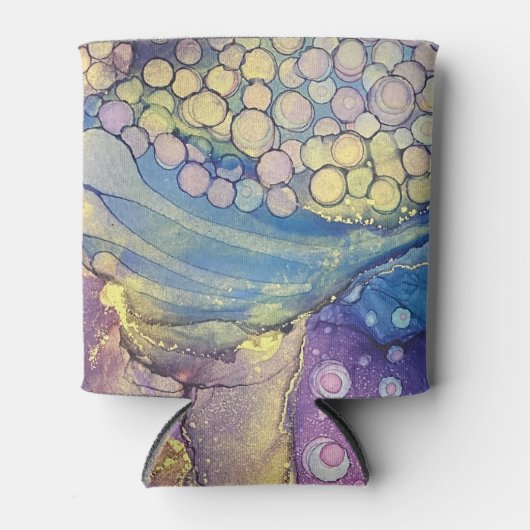 Kleurrijke Stippen Alcohol Ink Vloeibaar Abstract  Blikjeskoeler (Voorkant)