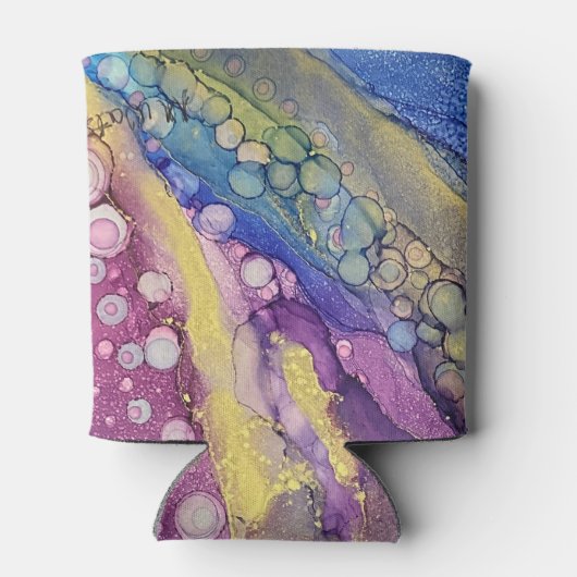 Kleurrijke Stippen Alcohol Ink Vloeibaar Abstract  Blikjeskoeler (Achterkant)