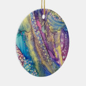 Kleurrijke Stippen Alcohol Ink Vloeibaar Abstract Keramisch Ornament (Rechts)