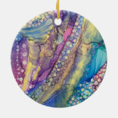 Kleurrijke Stippen Alcohol Ink Vloeibaar Abstract Keramisch Ornament (Achterkant)