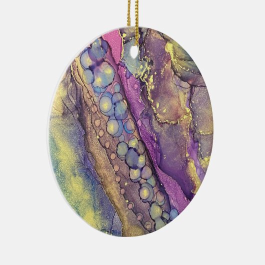 Kleurrijke Stippen Alcohol Ink Vloeibaar Abstract  Keramisch Ornament (Rechts)