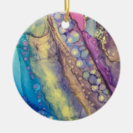 Kleurrijke Stippen Alcohol Ink Vloeibaar Abstract  Keramisch Ornament