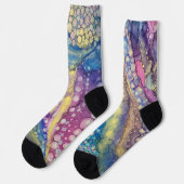 Kleurrijke Stippen Alcohol Ink Vloeibaar Abstract Sokken (Links)