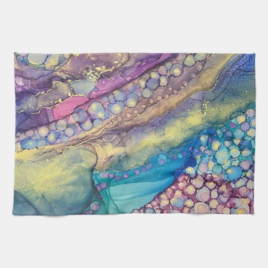 Kleurrijke Stippen Alcohol Ink Vloeibaar Abstract  Theedoek (Horizontaal)