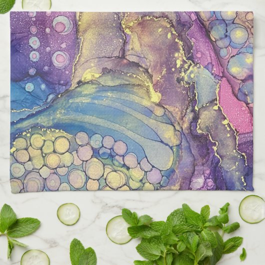 Kleurrijke Stippen Alcohol Ink Vloeibaar Abstract  Theedoek (Gevouwen)