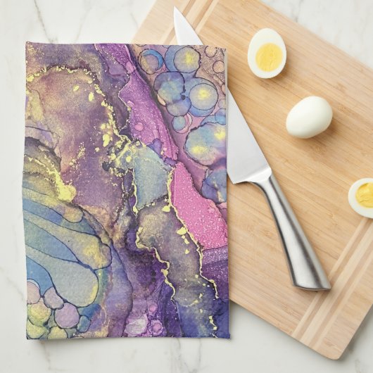 Kleurrijke Stippen Alcohol Ink Vloeibaar Abstract  Theedoek (Quarter Fold)