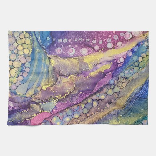 Kleurrijke Stippen Alcohol Ink Vloeibaar Abstract  Theedoek (Horizontaal)