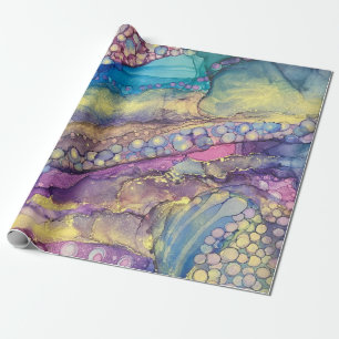 Kleurrijke Stippen Alcohol Ink Vloeibare Abstracte Cadeaupapier