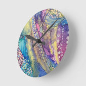 Kleurrijke Stippen Alcohol Ink Vloeibare Abstracte Ronde Klok (Hoek)