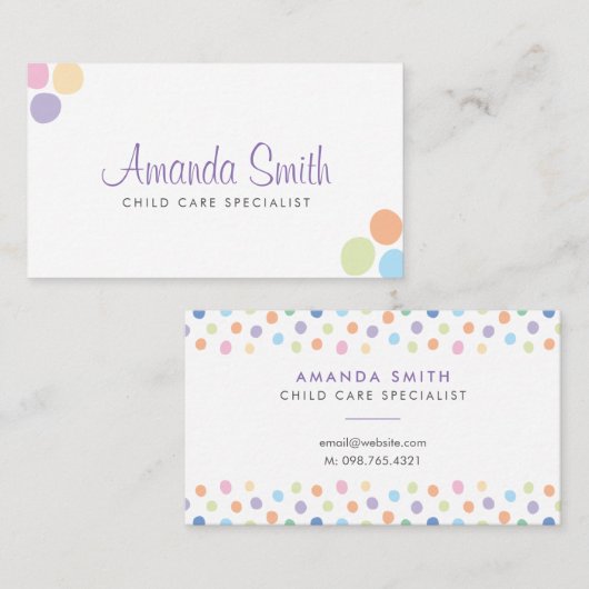 Kleurrijke Stippen Babyzittend Visitekaartje (Voorkant / Achterkant)
