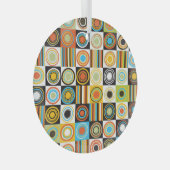 Kleurrijke stippen, cirkels, strepen achtergrond. glas ornament (Voorkant Rechts)