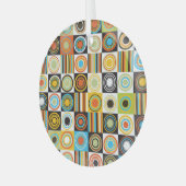 Kleurrijke stippen, cirkels, strepen achtergrond. glas ornament (Voorkant links)