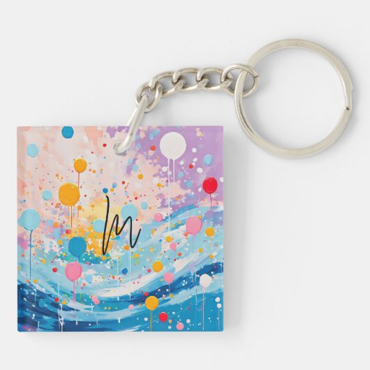 Kleurrijke Stippen druipt Spletters Sleutelhanger (Achterkant)