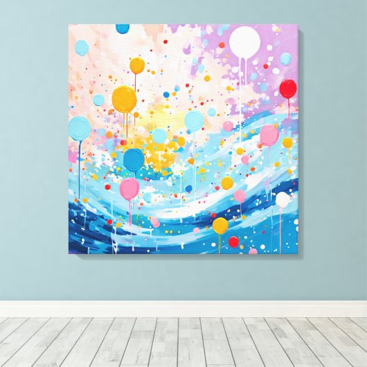 Kleurrijke Stippen Druppels Spetters Canvas Afdruk (Insitu (Houten vloer))