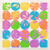 Kleurrijke Stippen en Leaf Pattern 1980s Style Ond Glazen Onderzetter (Voorkant)