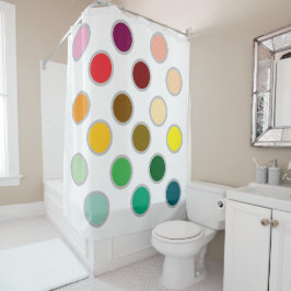 Kleurrijke stippen en wit douchegordijn