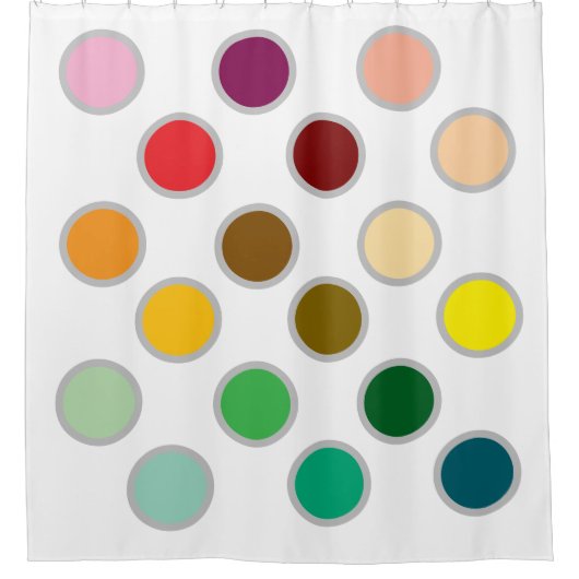 Kleurrijke stippen en wit douchegordijn (Voorkant)