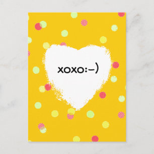 kleurrijke stippen en witte hartvorm xoxo briefkaart