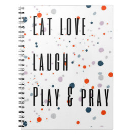 Kleurrijke stippen eten liefde lachen bidden spele notitieboek