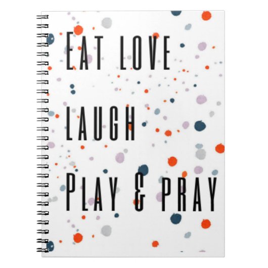 Kleurrijke stippen eten liefde lachen bidden spele notitieboek (Voorkant)
