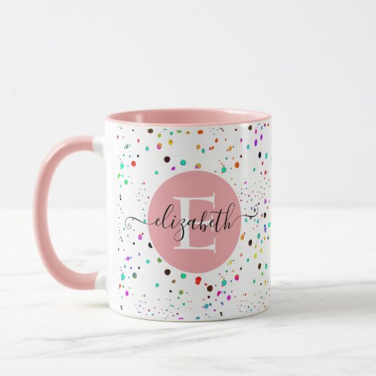 Kleurrijke stippen gepersonaliseerd mug mok (Links)