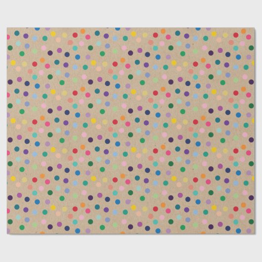 Kleurrijke Stippen Kunst op bijtende bruine kraft Cadeaupapier (Vlak)